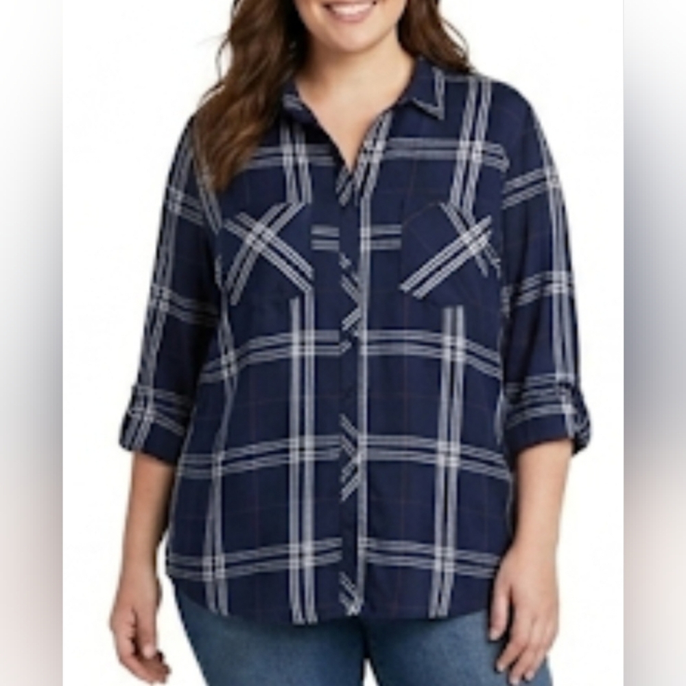 ๐ชปReitmans Navy and White Plaid Button-Down Shirt๐ชปsize: XXL